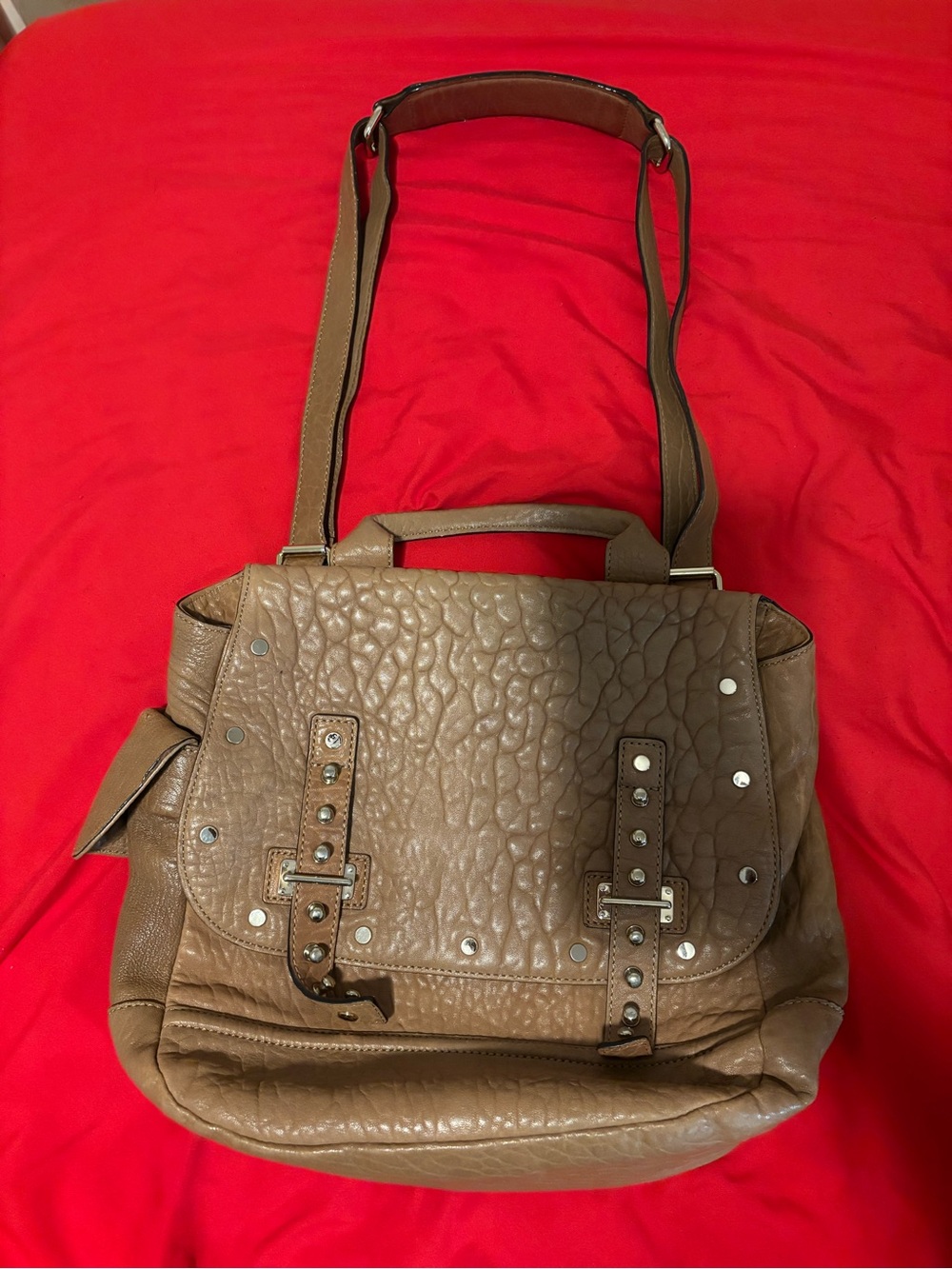 Rebecca Minkoff Textured Taupe Brown Satchel with Stud Accents